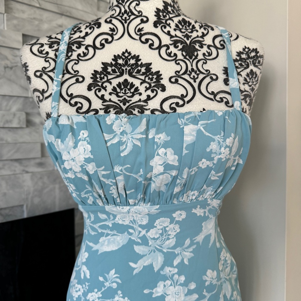 Abercrombie & Fitch Floral Midi Sundress Criss Cross Tie Back High Slit Blue XS - Picture 7 of 10